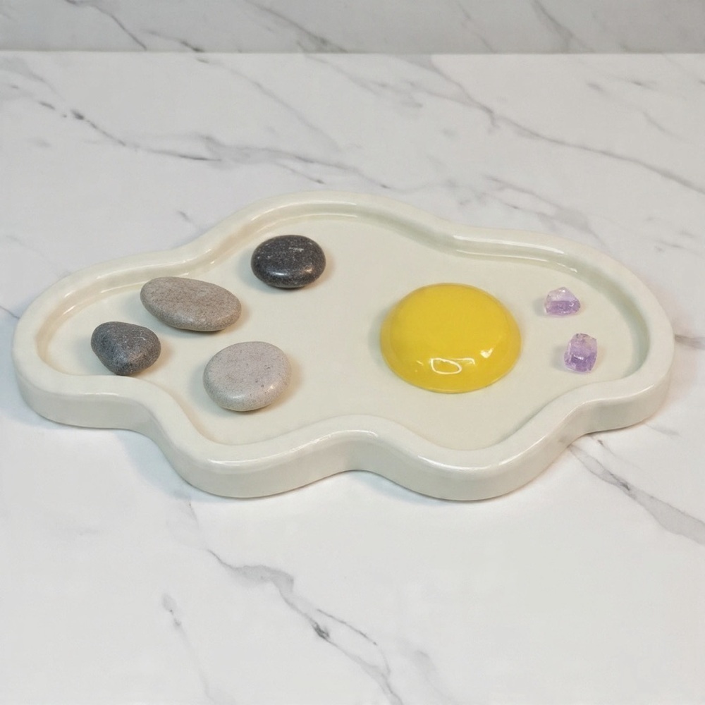 Sunny Side Up Egg Trinket Dish - Handmade - White & Yellow - Picture 10 of 10